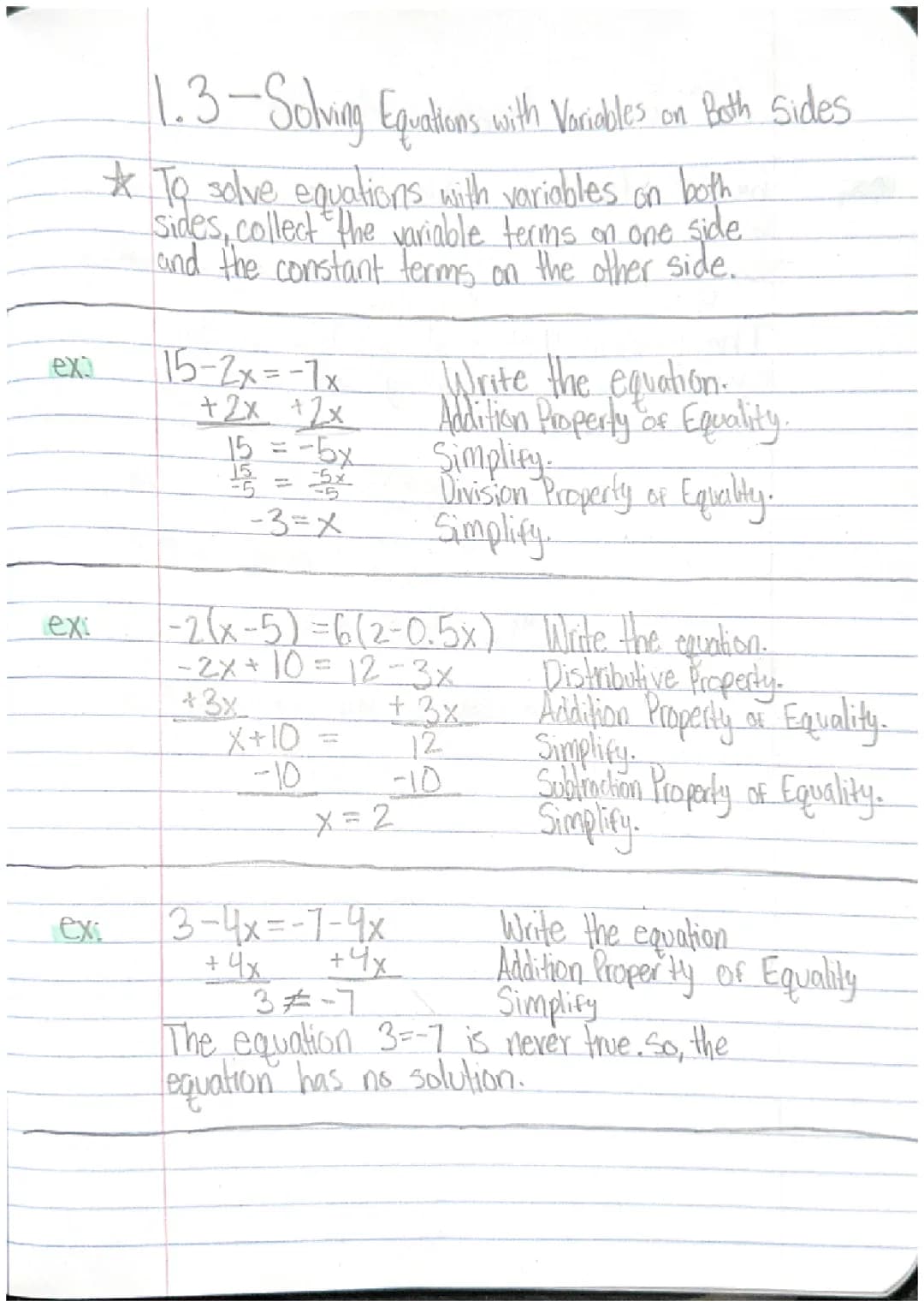 Solving Equations with Variables on Both Sides Worksheet PDF for 8th Grade - Answer Key & Examples