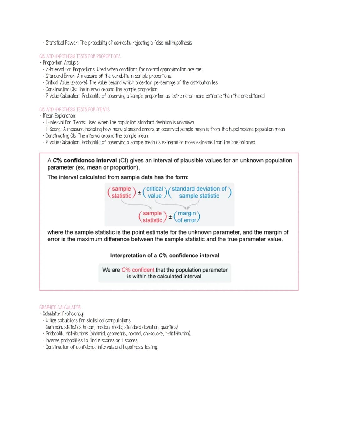 AP Statistics Key Topics
Units 1 and 2: Exploring Data
SUMMARIZING CATEGORICAL AND QUANTITATIVE DATA
- Graphical Representations:
- Categori