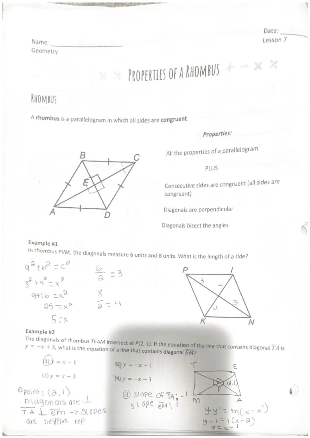 Properties of a Rhombus