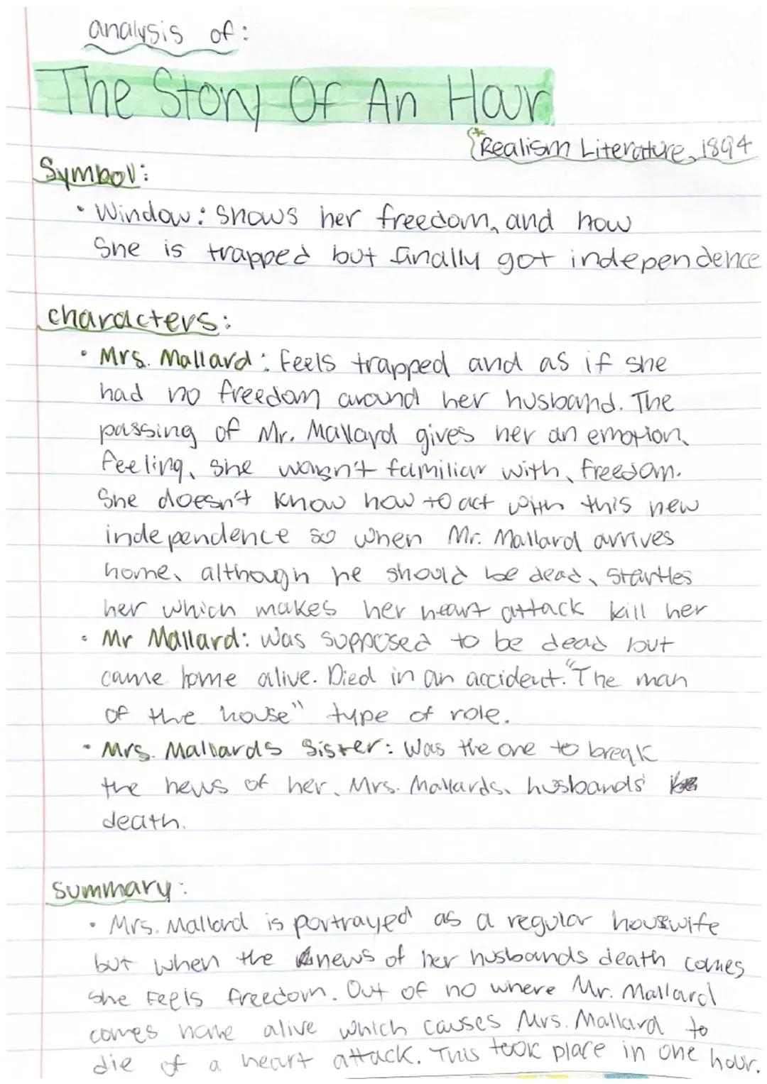 The Story Of An Hour: Analysis 