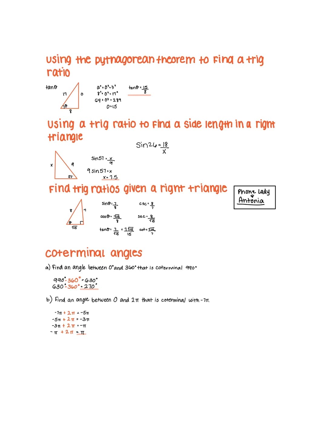 using the pythagorean theorem to find a trig
ratio
tano
17
X
o
8
57
Using a trig ratio to find a side length in a right
triangle
8
0
10
115
