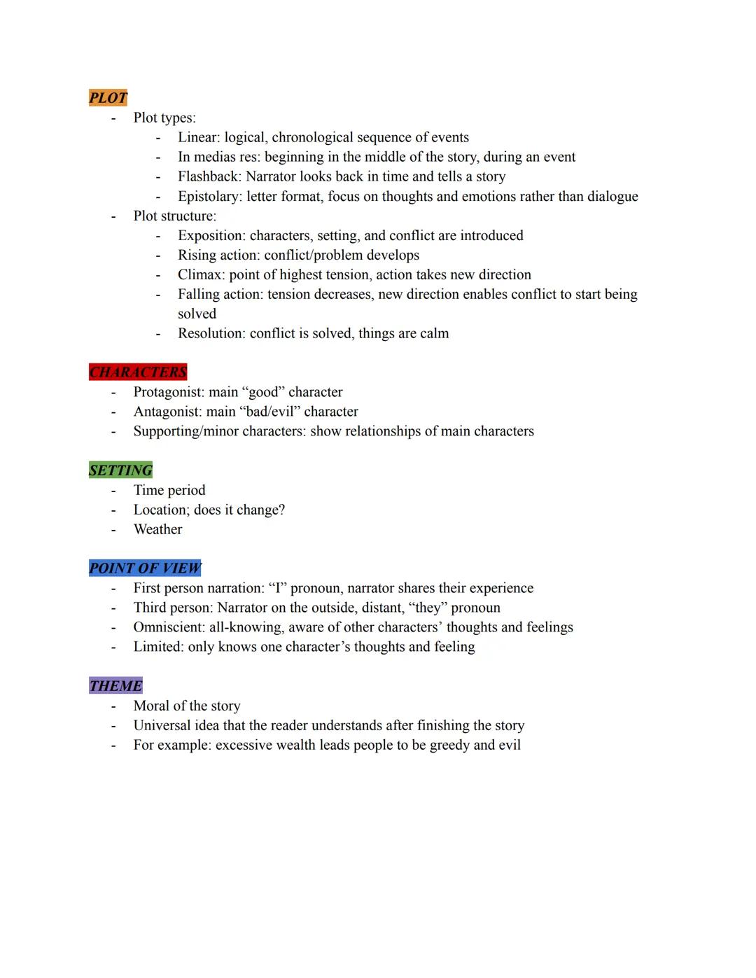 Elements of a (short) story