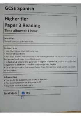 Know GCSE Spanish Higher Practice Reading Exam (Answered) thumbnail