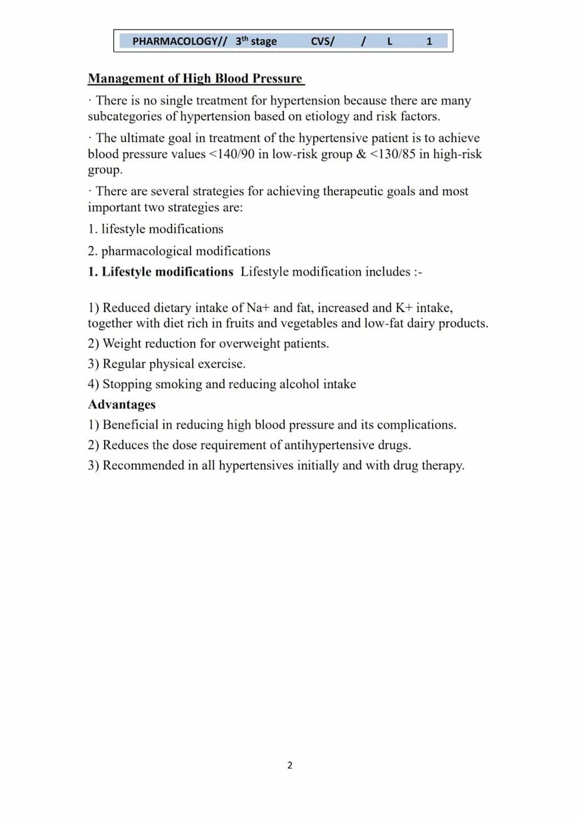 PHARMACOLOGY// 3th stage
CVS/ / L
1
Hypertension
Hypertension is defined as continuous elevation of systolic blood
pressure ≥140 mmHg or dia