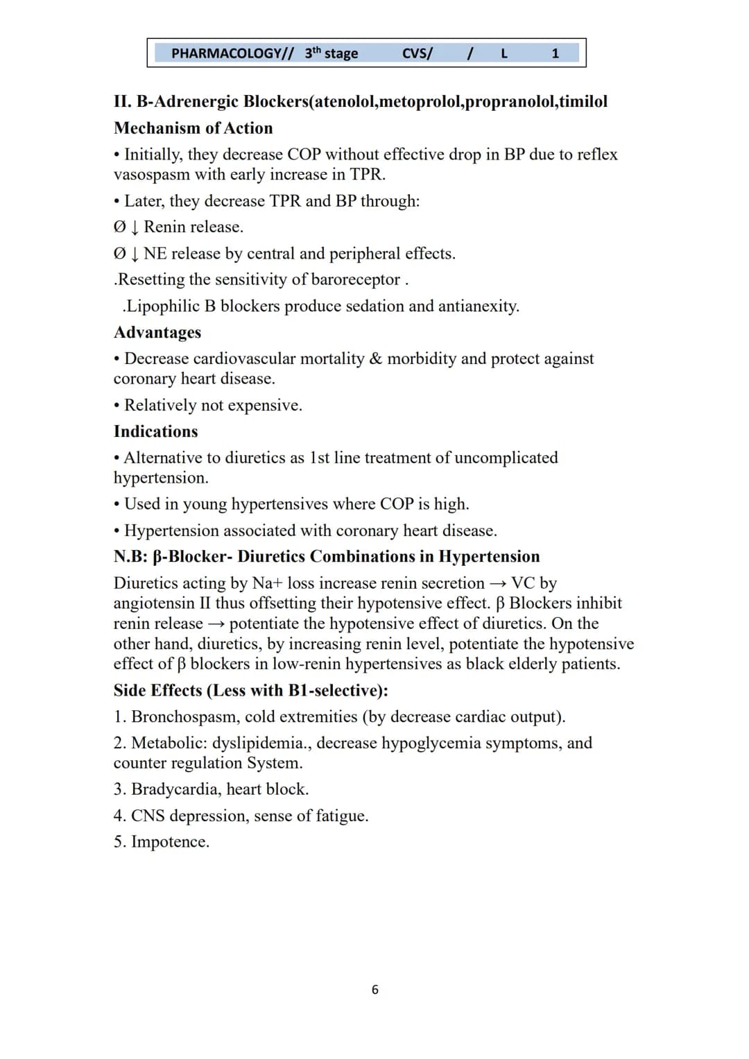 PHARMACOLOGY// 3th stage
CVS/ / L
1
Hypertension
Hypertension is defined as continuous elevation of systolic blood
pressure ≥140 mmHg or dia
