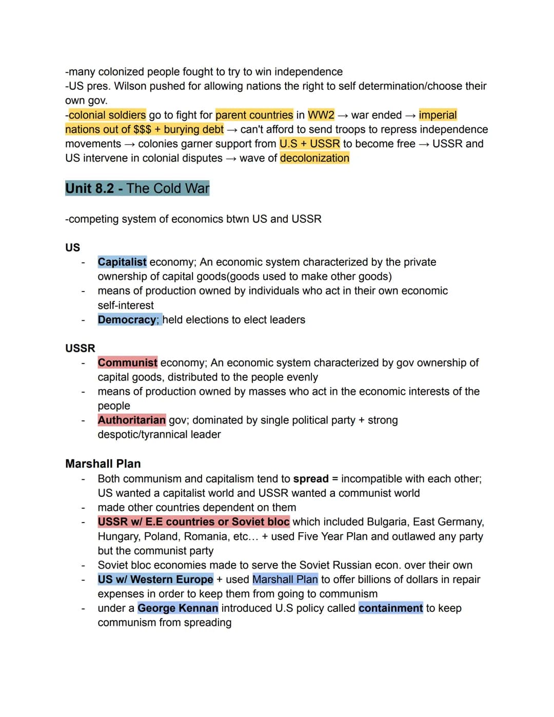 <h2 id="unit81settingthestageforcoldwaranddecolonization">Unit 8.1 - Setting the Stage for Cold War and Decolonization</h2>
<p>The Big Three