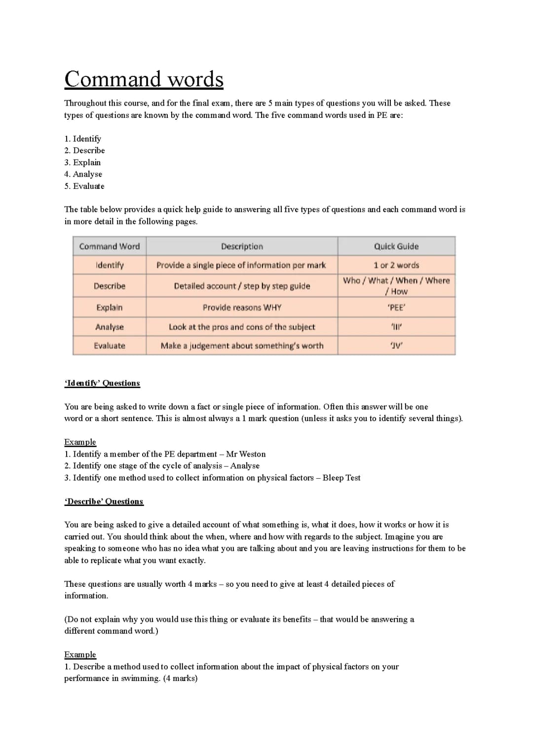 Higher P.E revision document 