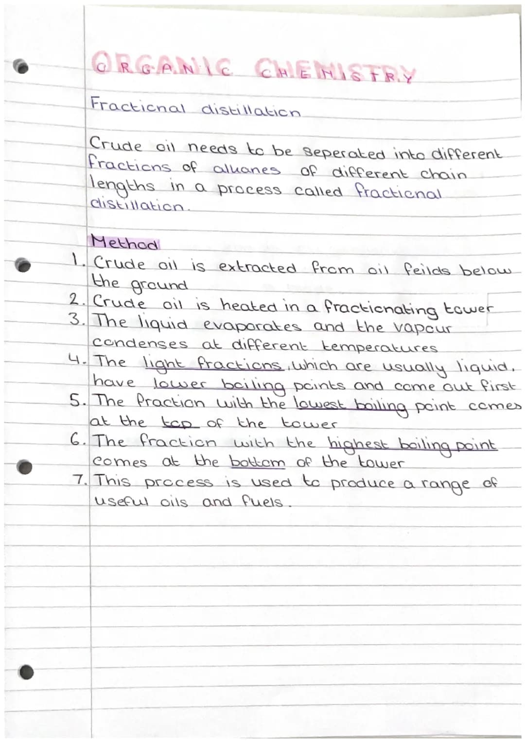 ORGANIC CHEMISTRY
Alkanes and their properties.
Crude oil is a fossil fuel formed mostly from dead
Sea creatures. It is the source of many f