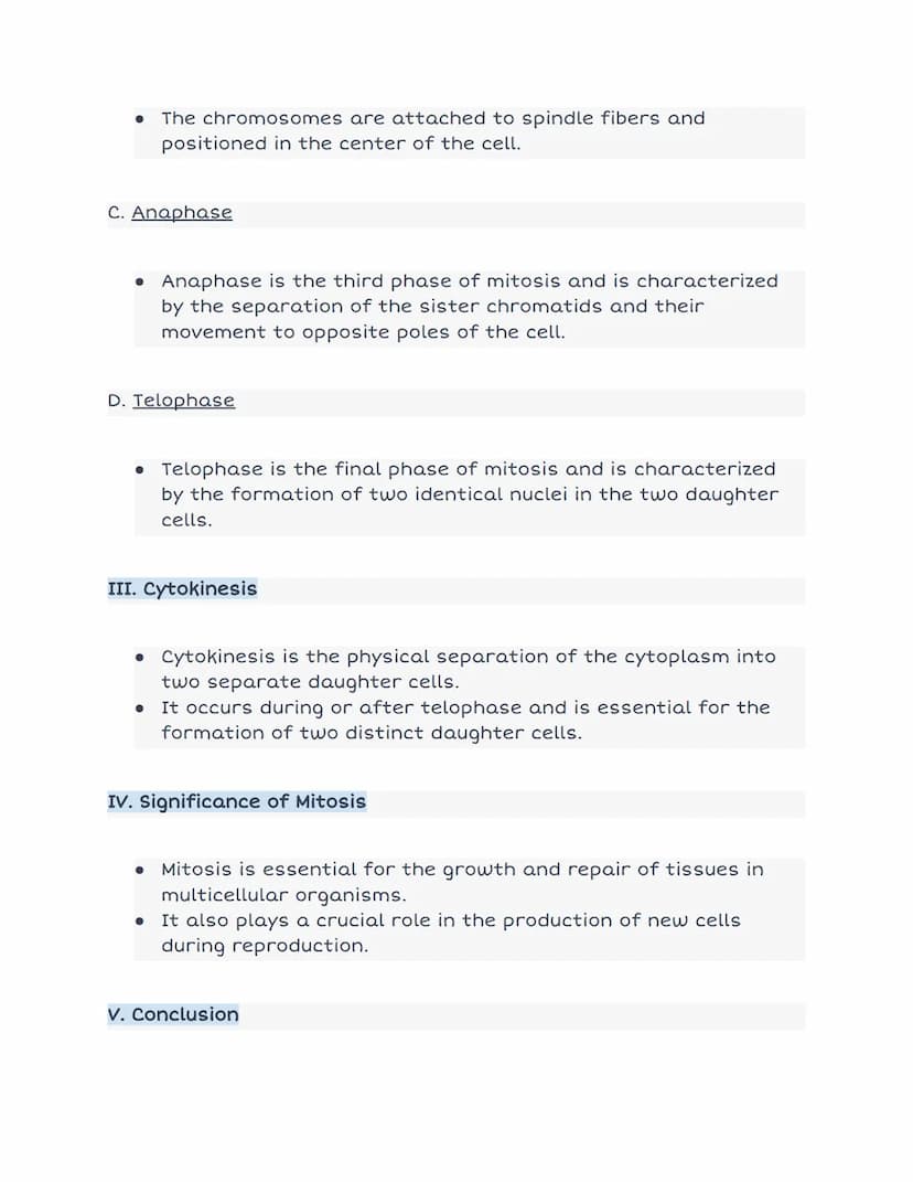 I. Introduction
• Mitosis is the process of cell division in which a single parent
cell divides into two identical daughter cells.
• It is e