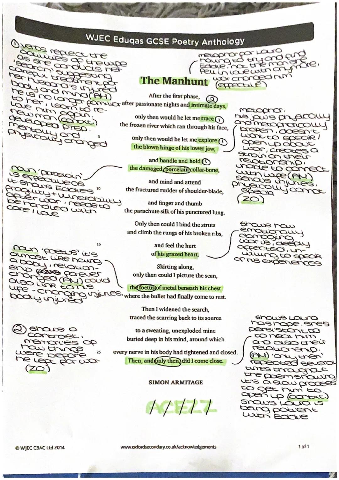 WJEC Edugas GCSE Poetry Anthology
Overos reflect the
activities of the wife
'search suggesting
as she conducts net
careful treatment for
her