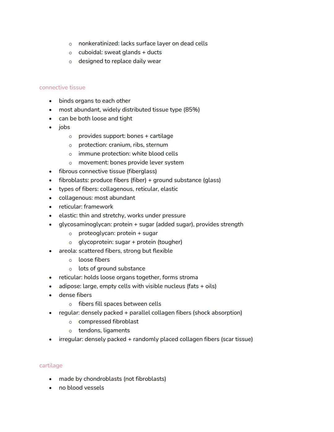 chapter 05: histology + tissues
general tissues
●
●
●
●
●
●
there are 200 different cell types, but four broad categories of tissues
O a gro