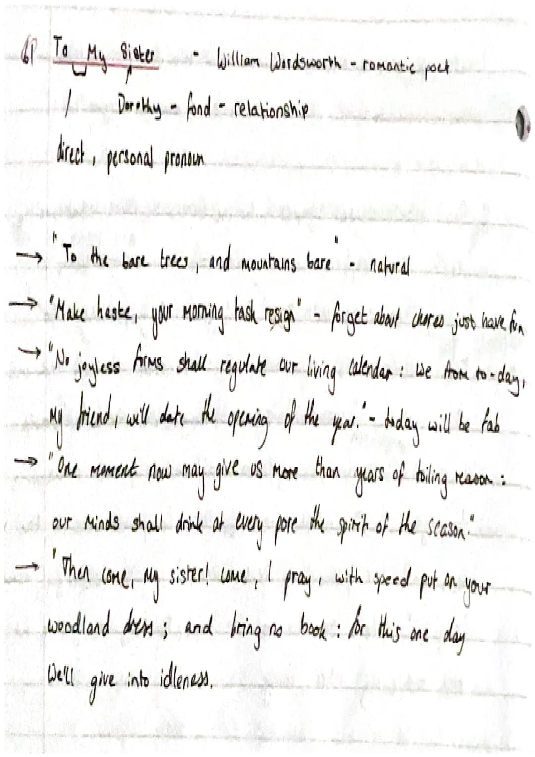 61 To My Sister
William Wordsworth - romantic pock.
/ Dorothy fond relationship
-
direct, personal pronoun
-To the bare trees, and mountains