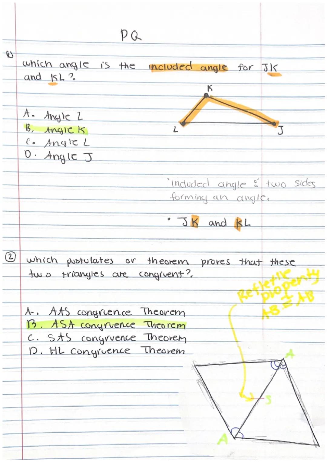 3.08 Triangle Congruence included angle
The angle formed by two sides.
ex) which angle is the Included angle for
Sides AB and BC
A. Angle c
