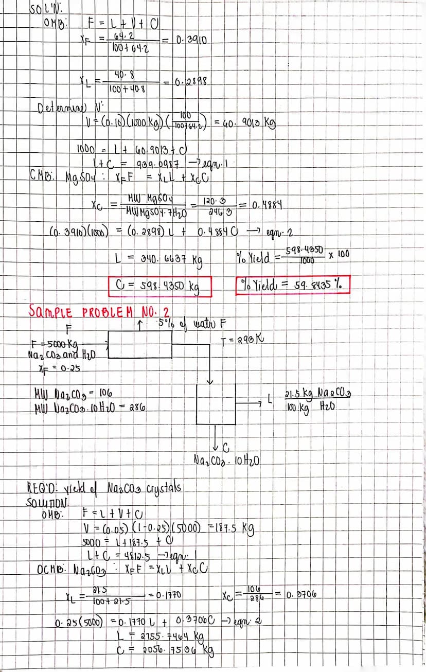 Sample Problem
A. Solubility of soda ash at 30°C in gliong water.
soda ash sodium Carbonate, Na₂CO3. 10H ₂0.
solubility 3.8-8g/100g
p. 2-85 