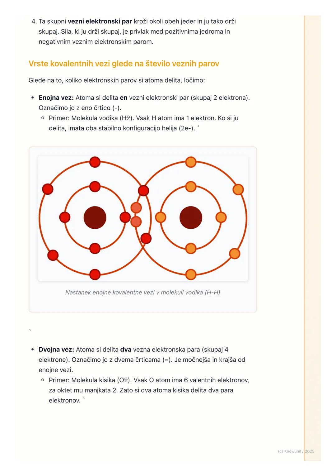 # Kovalentna vez

## Uvod v kovalentno vez

Kovalentna vez je ena od glavnih vrst kemijskih vezi. Nastane, ko si dva atoma
delita enega ali 