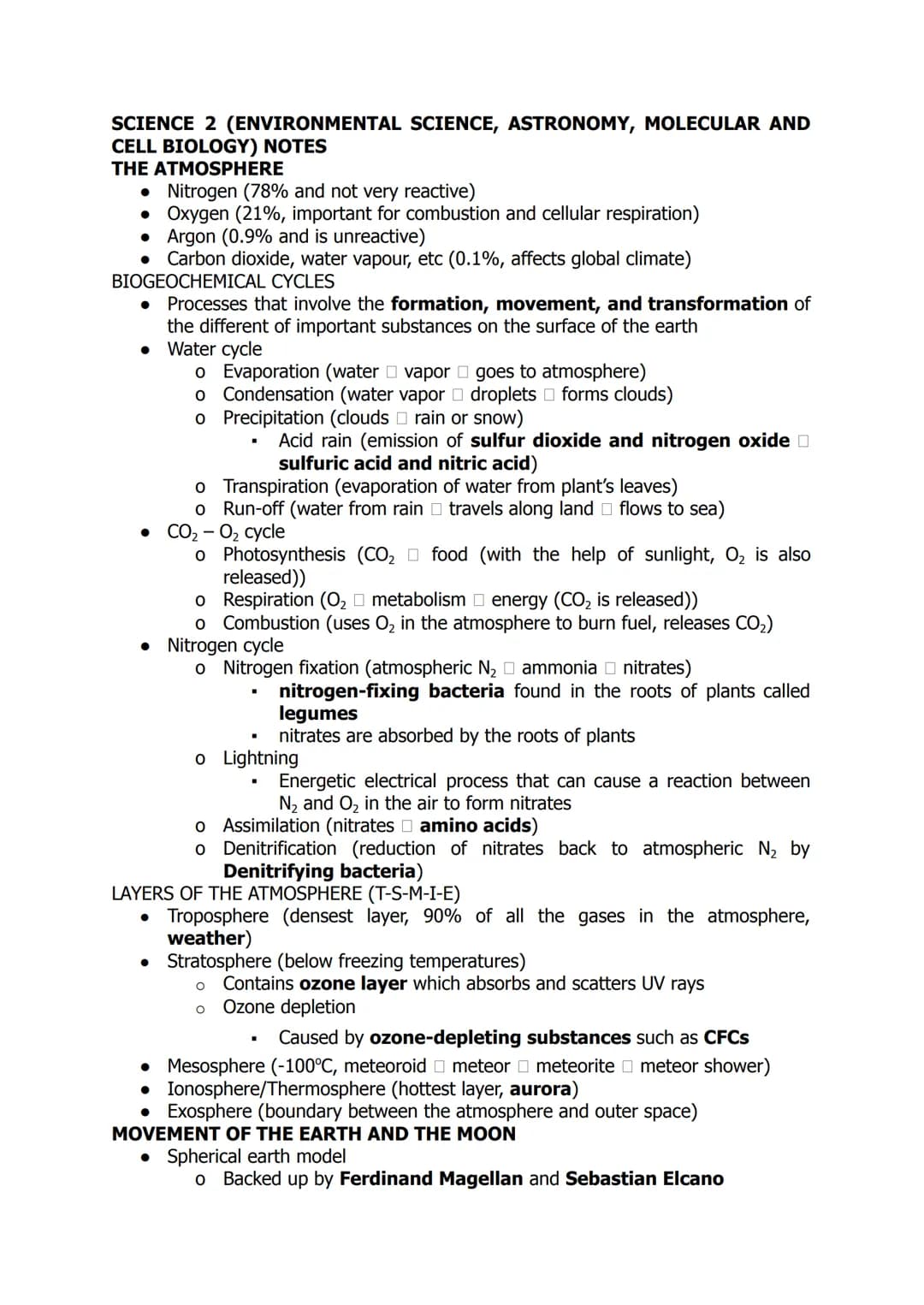 ENVIRONMENTAL SCIENCE, ASTRONOMY, MOLECULAR AND CELL BIOLOGY NOTES