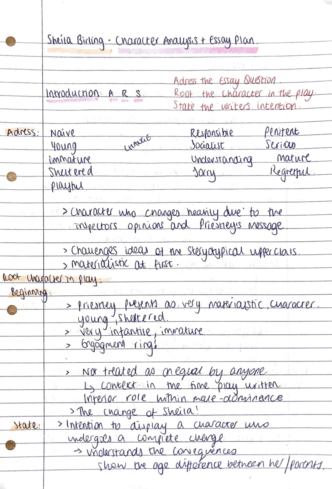 An Inspector Calls - A Character Analysis on Sheila Birling