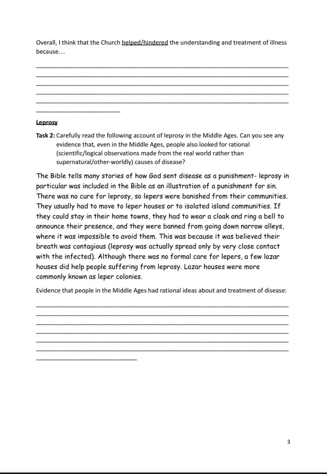 Name:
Medicine in Britain 1250-present day
Revision Activity Book
1 Section 1: Medieval Medicine
Supernatural and religious explanations of 