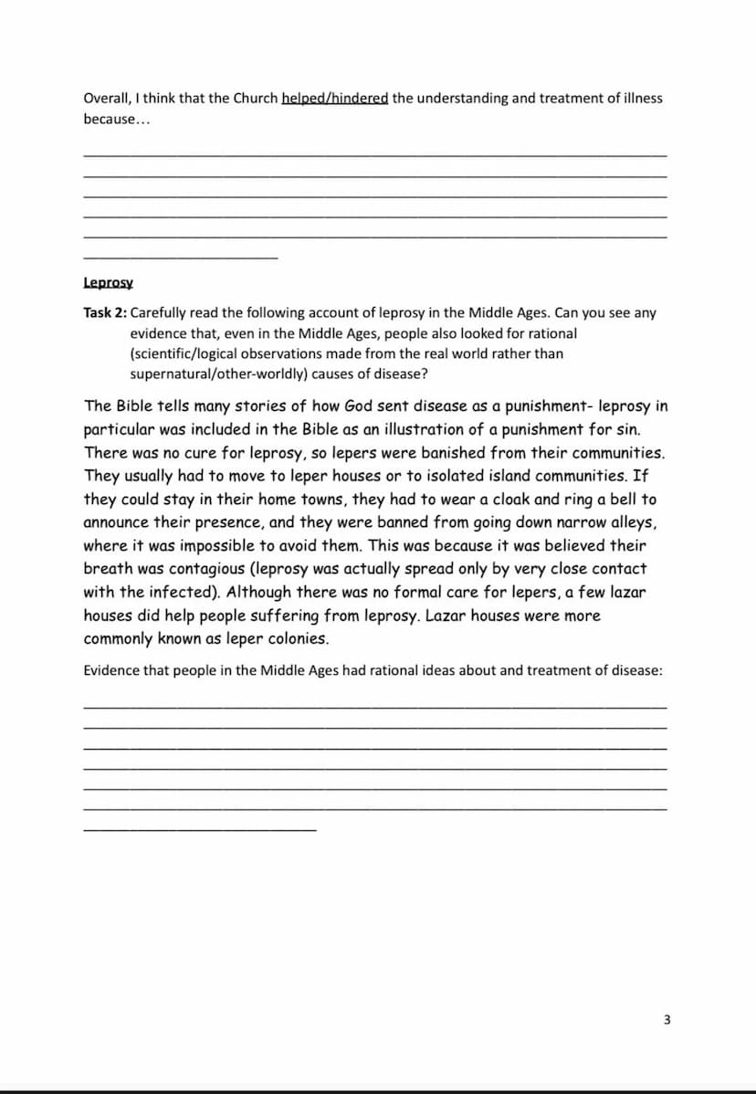Name:
Medicine in Britain 1250-present day
Revision Activity Book
1 Section 1: Medieval Medicine
Supernatural and religious explanations of 