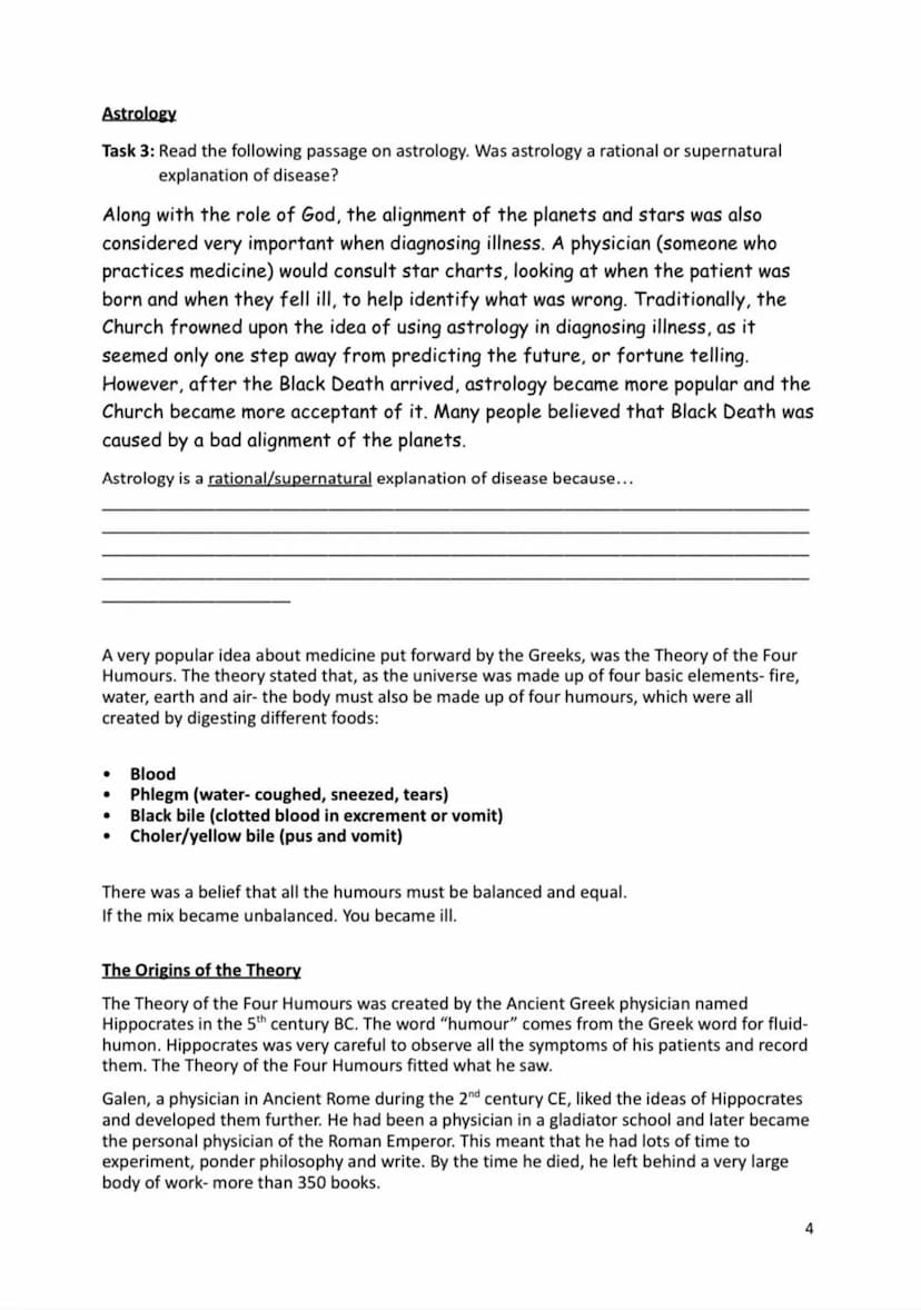 Name:
Medicine in Britain 1250-present day
Revision Activity Book
1 Section 1: Medieval Medicine
Supernatural and religious explanations of 