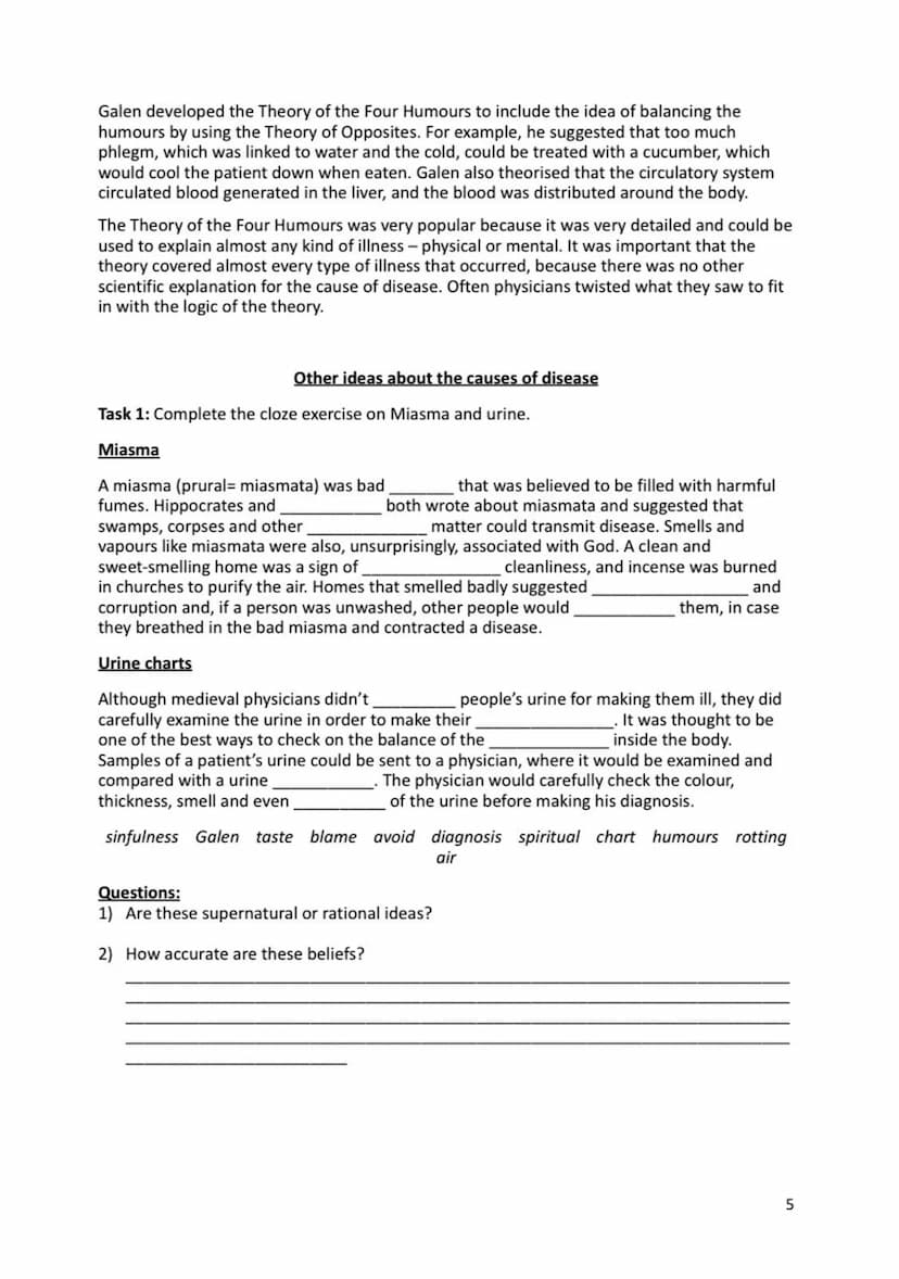 Name:
Medicine in Britain 1250-present day
Revision Activity Book
1 Section 1: Medieval Medicine
Supernatural and religious explanations of 