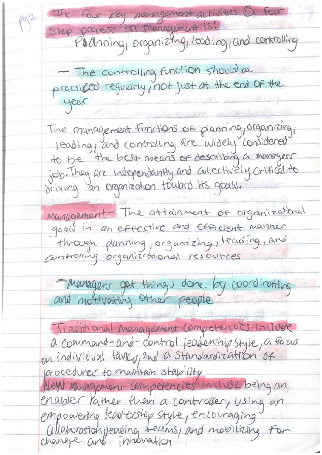 Pg1
Principles
OF
lanagement
Notes pg2
The four key management activities Or four of
Step process in management is?
Panning, organizing, lea