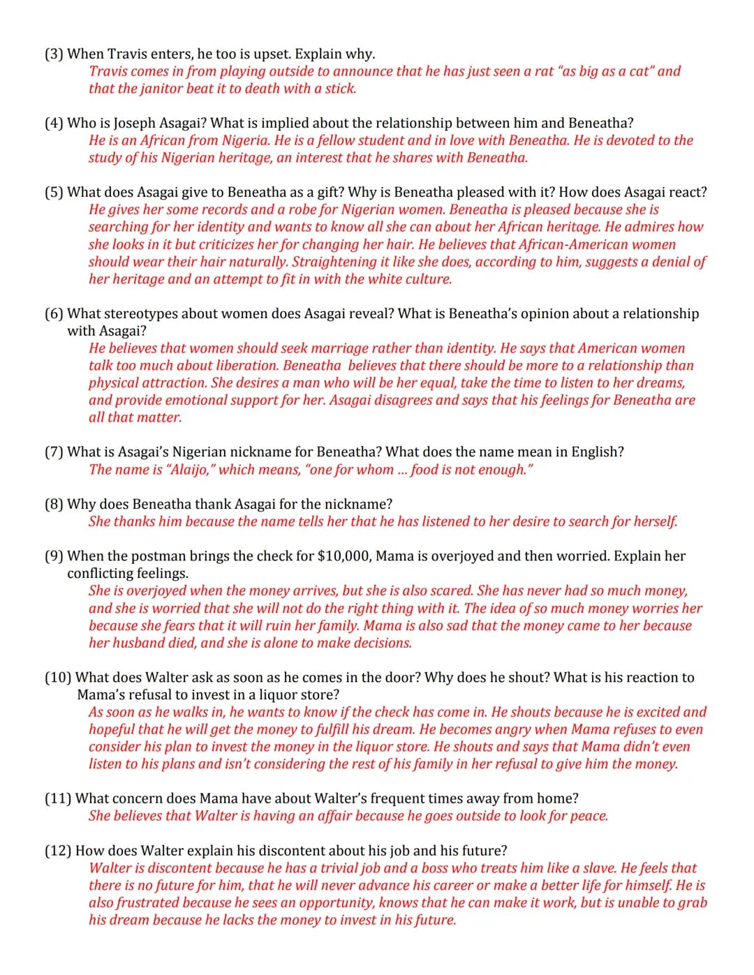 A Raisin in the Sun Act 3: Fun Analysis and Questions