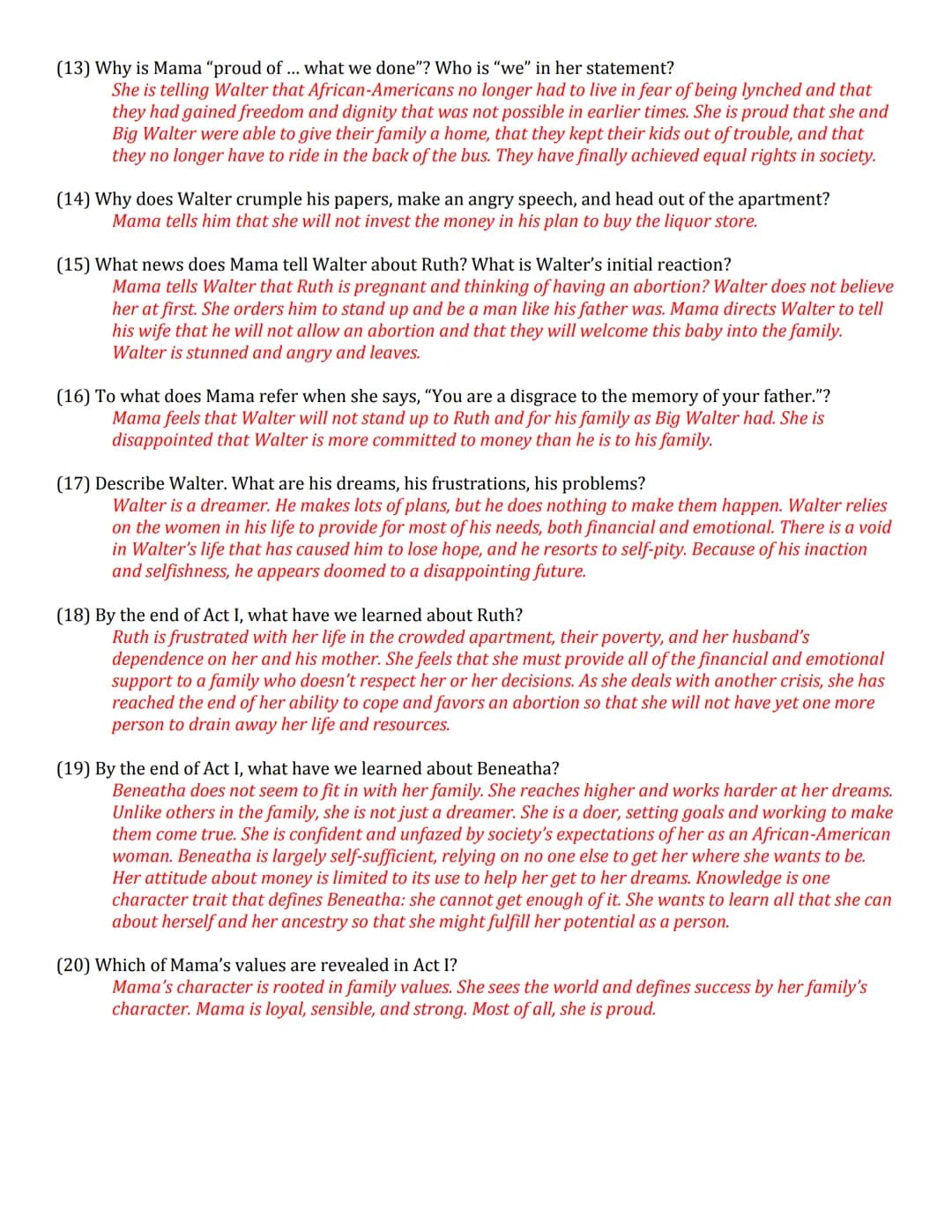 A Raisin in the Sun Act 3: Fun Analysis and Questions