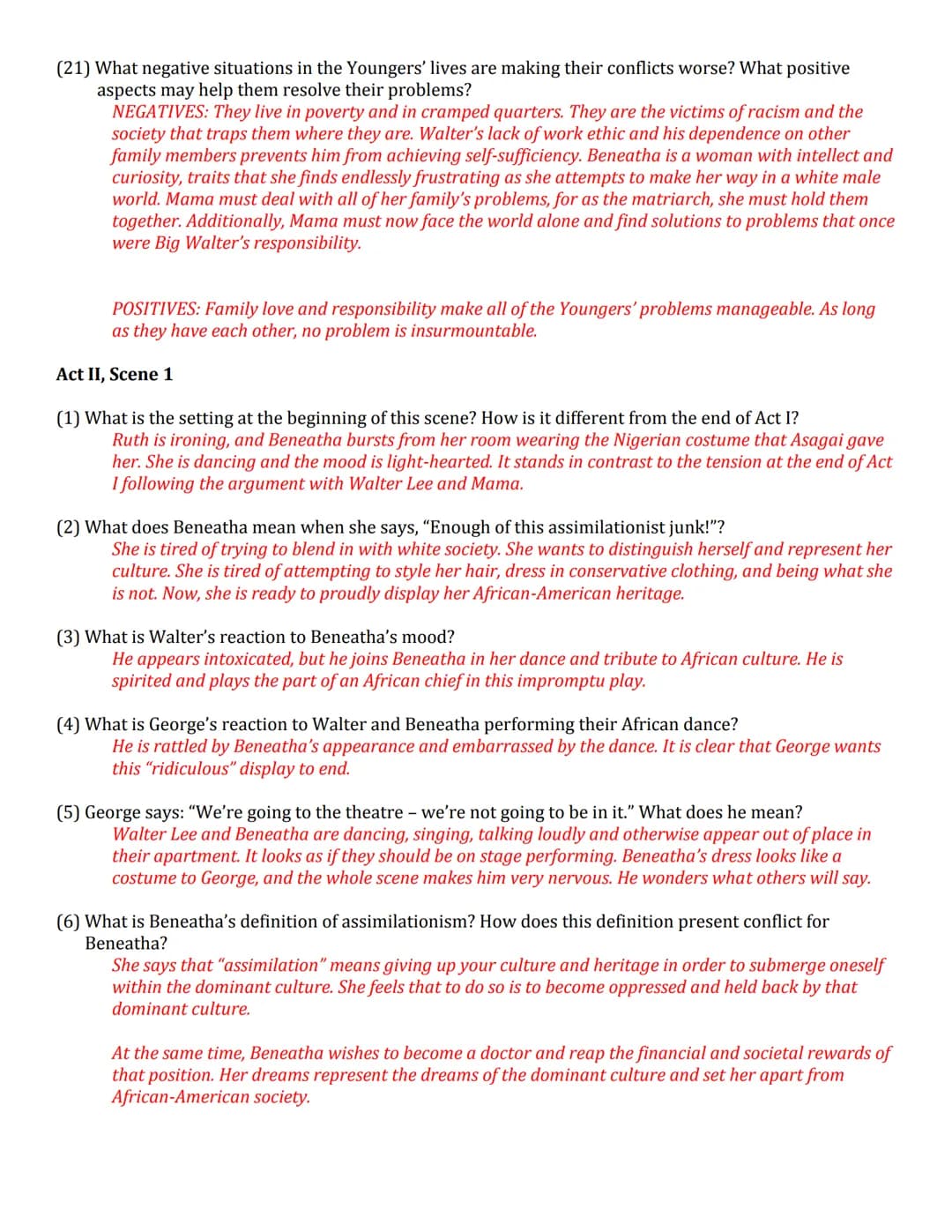 A Raisin in the Sun Act 3: Fun Analysis and Questions