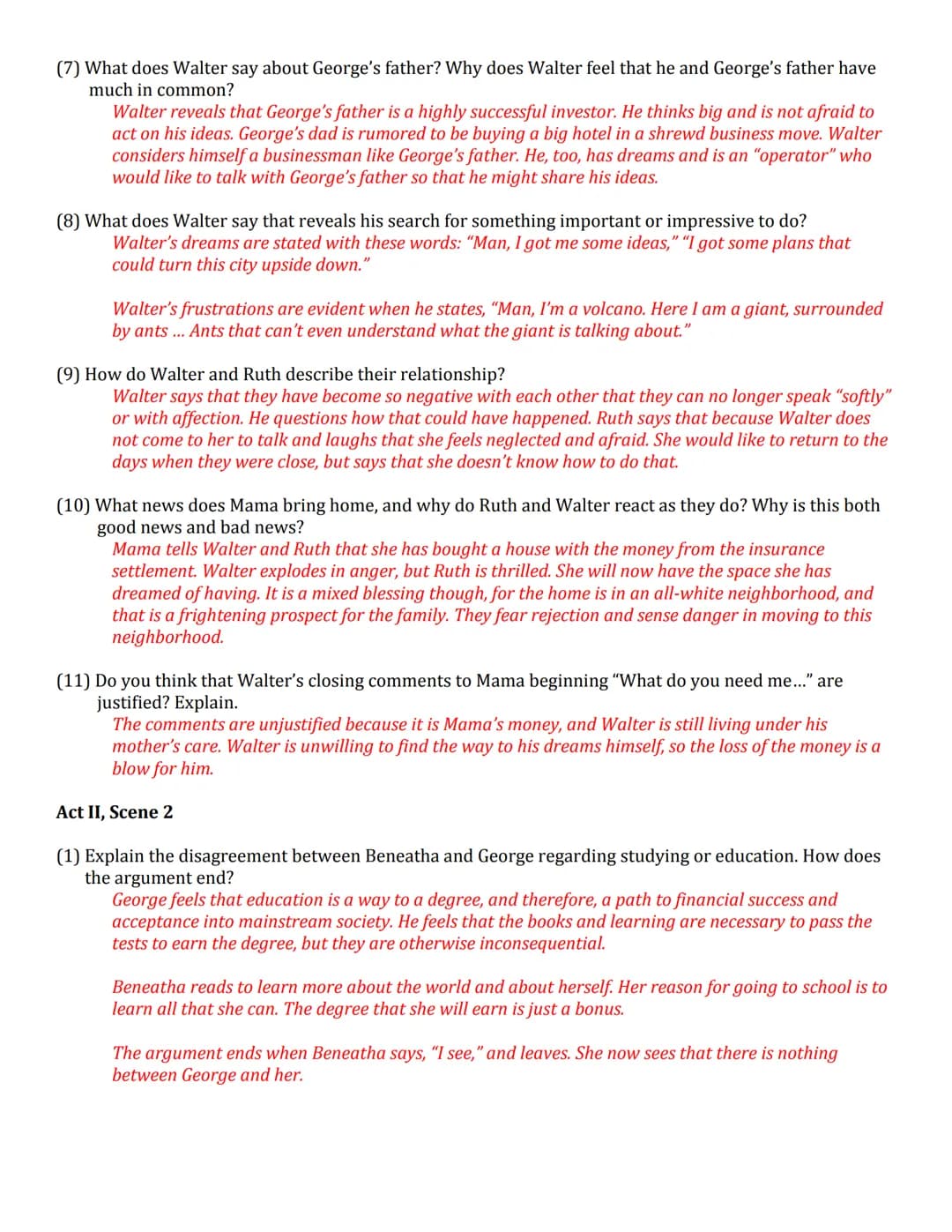 A Raisin in the Sun Act 3: Fun Analysis and Questions