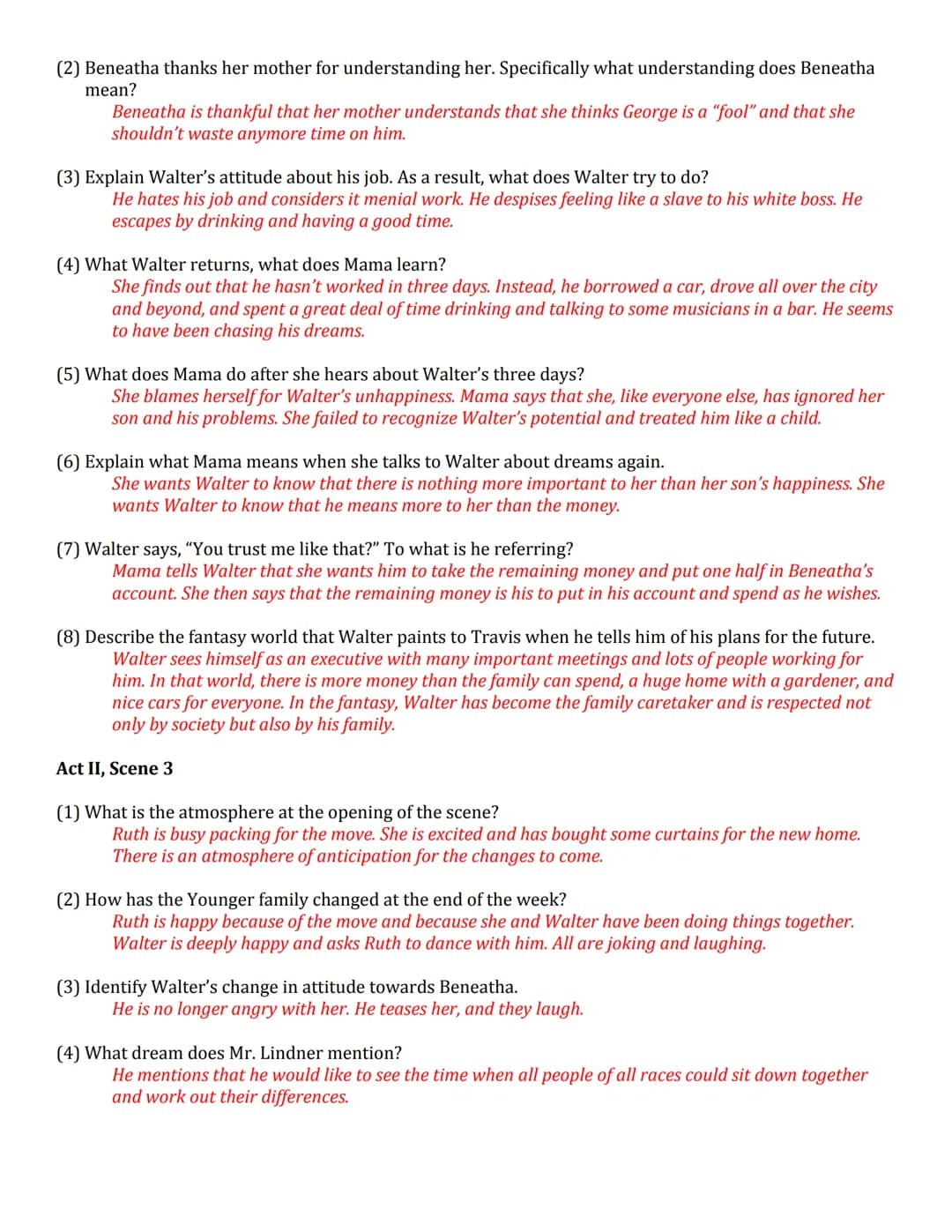 A Raisin in the Sun Act 3: Fun Analysis and Questions