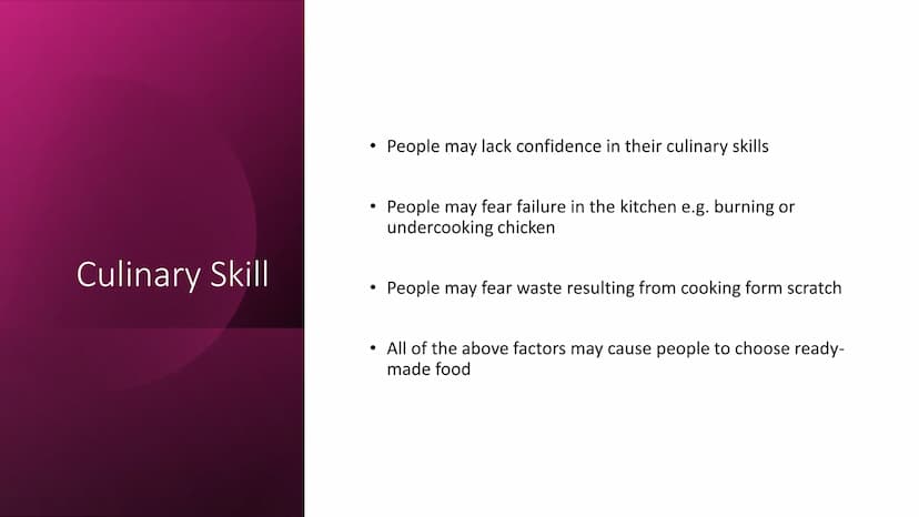 Factors in Food Choice
Part One: PAL, Healthy Eating, Cost, Income, Culinary Skill,
Lifestyle, Seasonality, Availability, Occasion, Enjoymen