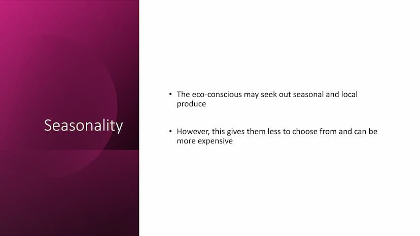 Factors in Food Choice
Part One: PAL, Healthy Eating, Cost, Income, Culinary Skill,
Lifestyle, Seasonality, Availability, Occasion, Enjoymen