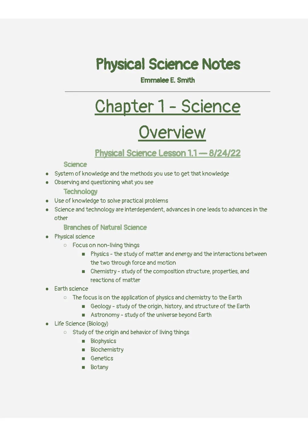 Physical Science Notes