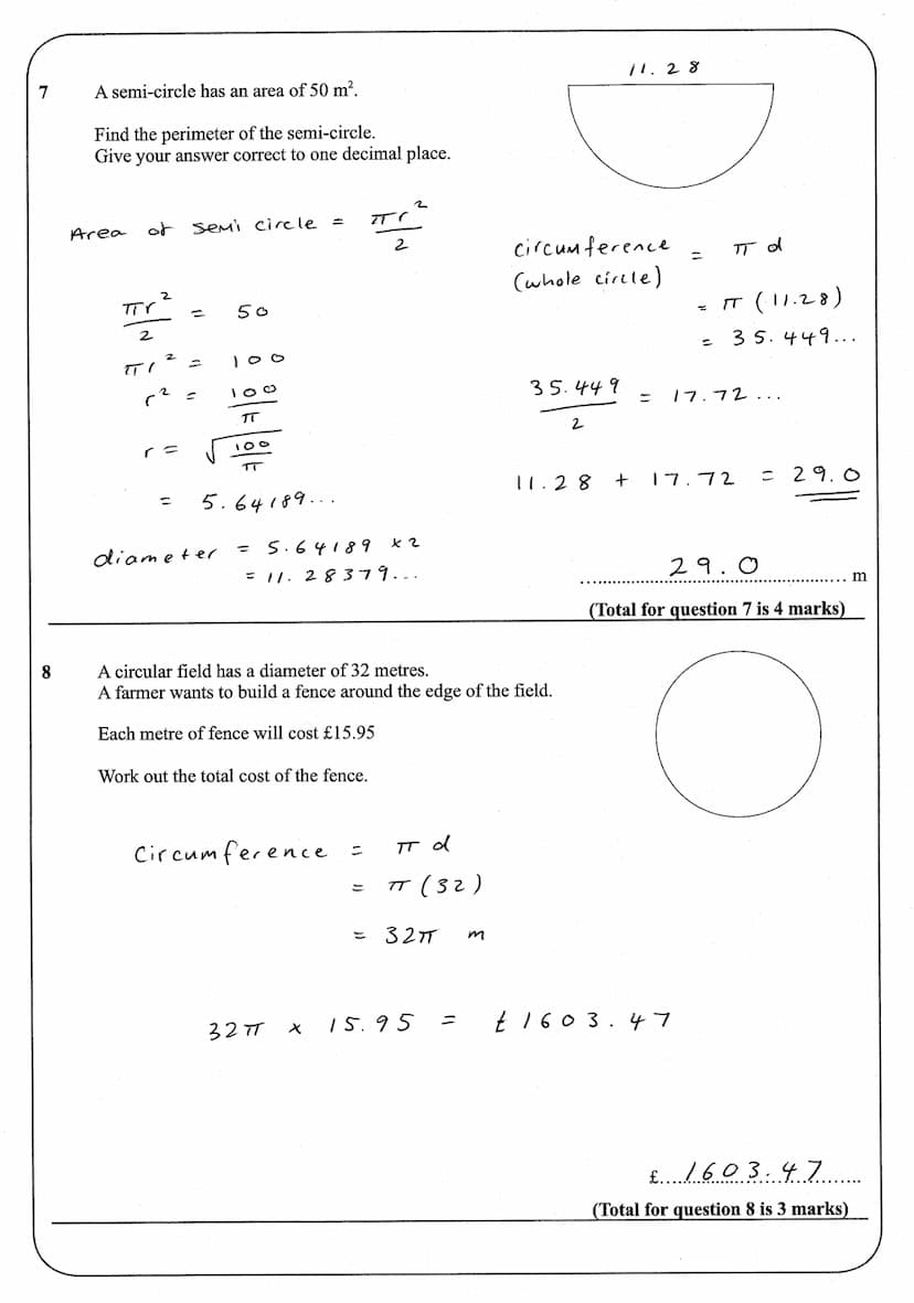 Name:
Instructions
●
Use black ink or ball-point pen.
• Answer all Questions.
• Answer the Questions in the spaces provided
●
Area and Circu
