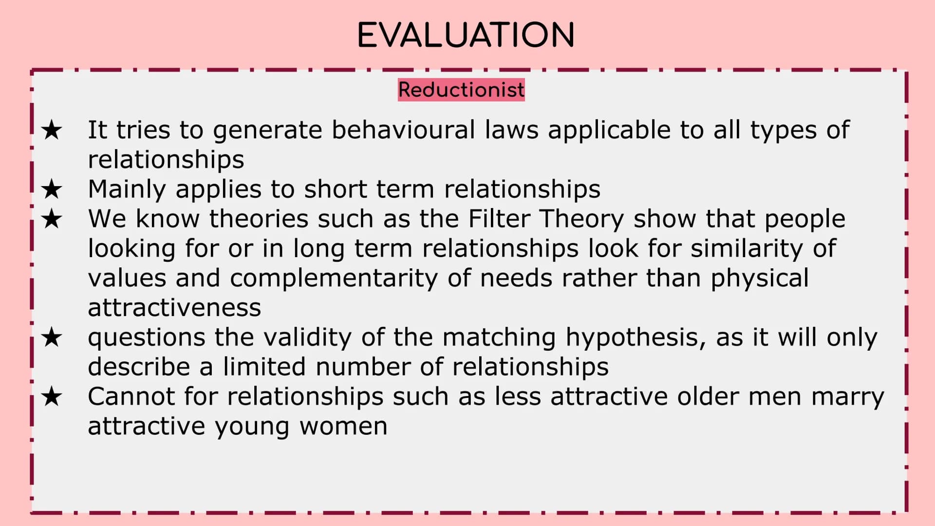 
<p>The matching hypothesis is a theory which argues that relationships are formed between two people who are equal or very similar in terms