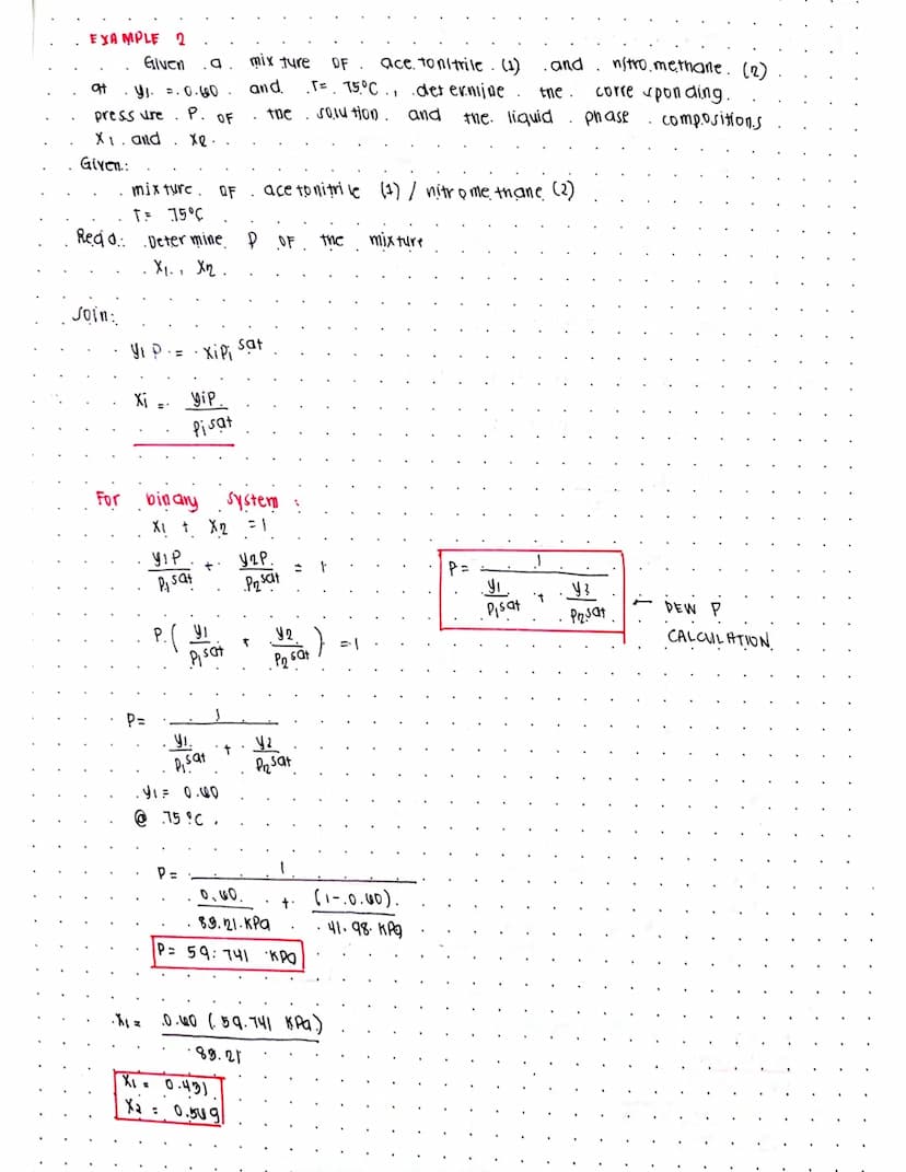 RA OULT'S LAW
• Ass umptions
4) Vapor phase is in the ideal gas state
2) Liquid phase is in ideal
solution
Application
1) LOW to moderate pr