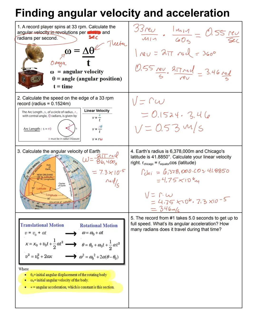 Learn Angular Velocity & Acceleration: Equations and Answers