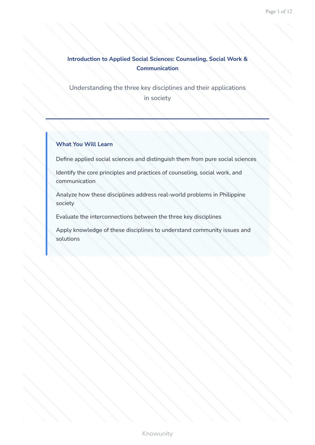 Introduction to Applied Social Sciences: Counseling, Social Work &
Communication
Understanding the three key disciplines and their applicati