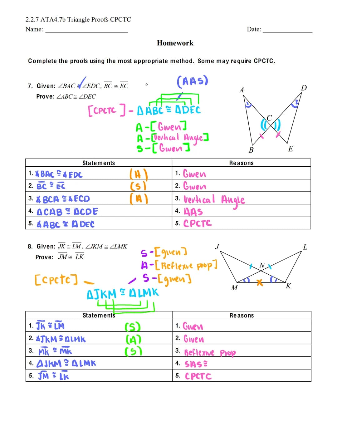 Simply explained CPCTC Proofs Worksheet with Answers Easy Steps to