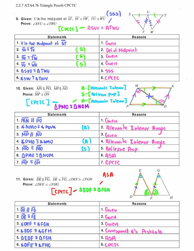 2.2.7 ATA4.7b Triangle Proofs CPCTC
Name:
2
CONGRUENT TRIANGLE Proofs CPCTC
Stands for: Corresponding Parts of Congruent Triangles are Congr