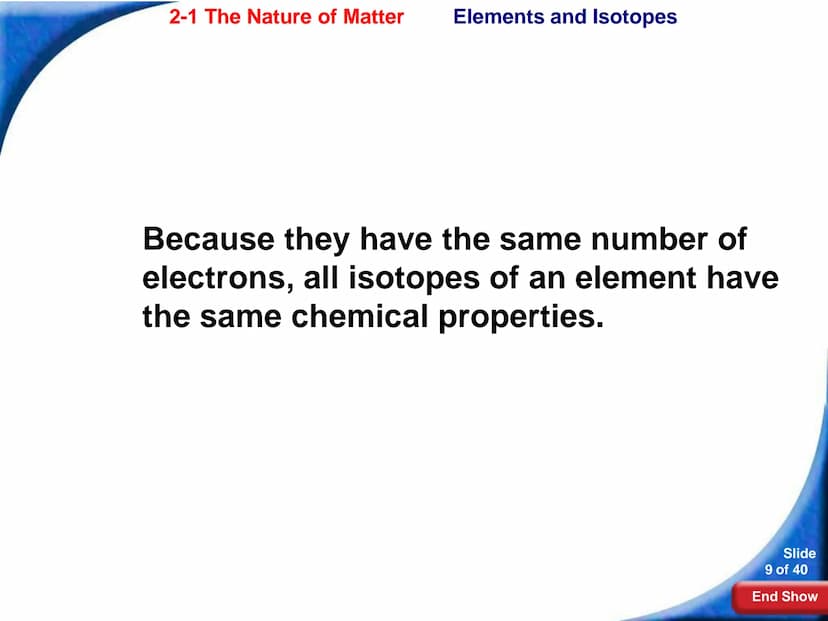 2-1 The Nature of Matter 2-1 The Nature of Matter
Atoms
Atoms
The study of chemistry begins with the basic unit of
matter, the atom.
1 fm
Sl