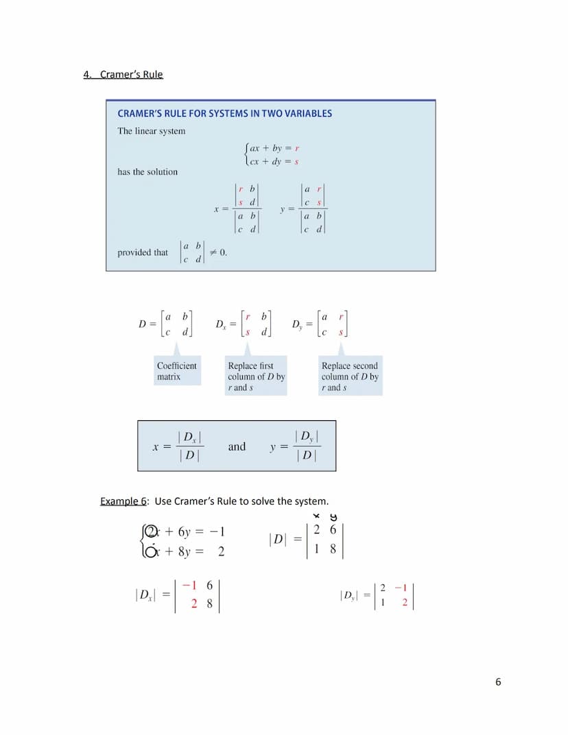 HA Lesson 6.4: Determinants and Cramer's Rule
1. Determinant of a 2 x 2 Matrix
DETERMINANT OF A 2 × 2 MATRIX
The determinant of the 2 X 2 ma