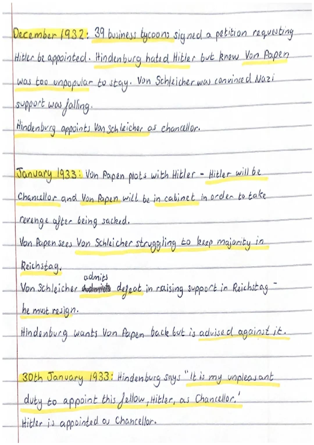 How did Hitler become Chancellor? Revision Notes
October 1929: Wall Street Crash occurs. Stock exchange collapses
leading to a worldwide eco