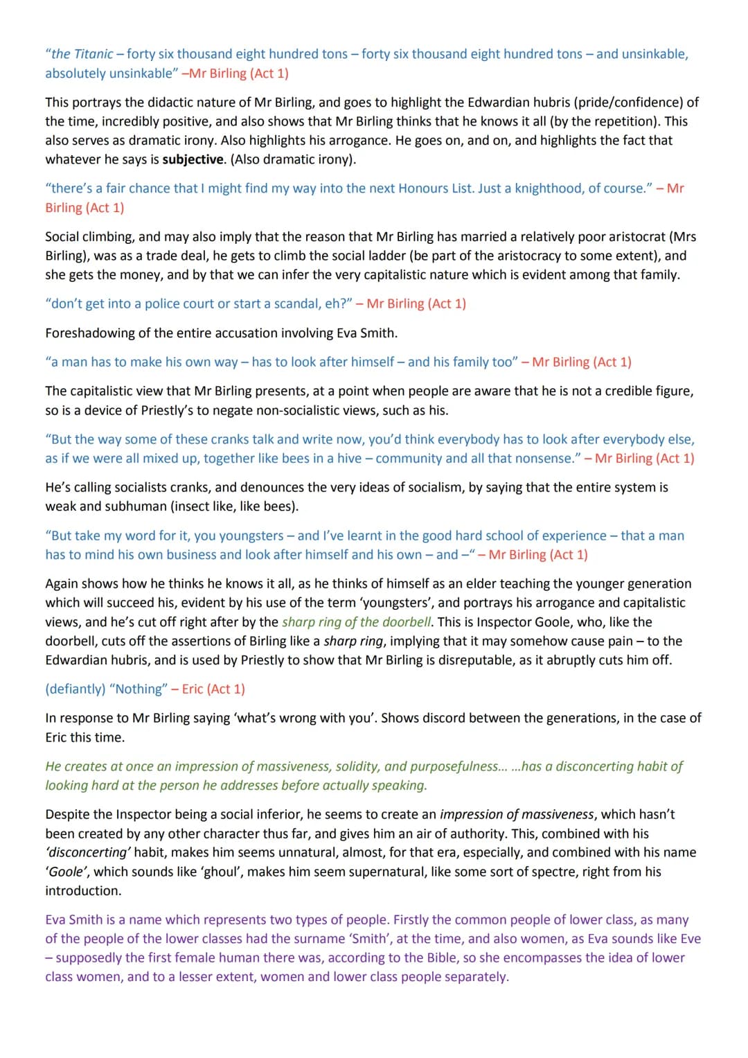 Inspector Calls Key Quotes and Analysis
This colour is the character/act reference, this is for stage directions, this is a quote, this is e