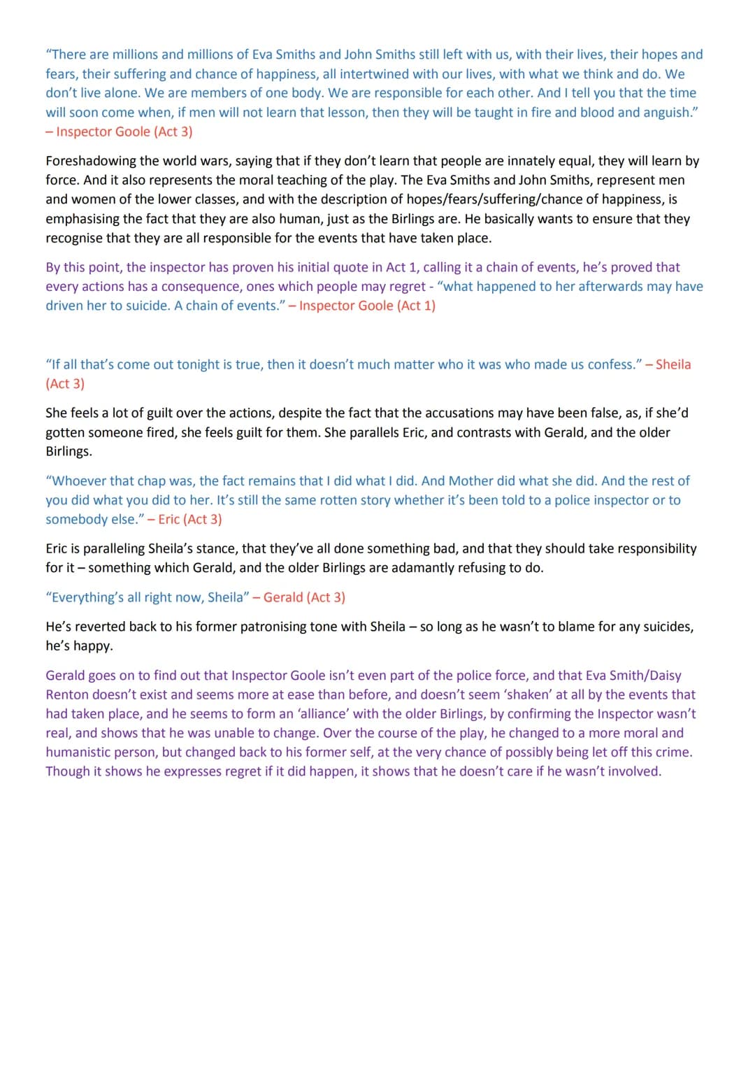 Inspector Calls Key Quotes and Analysis
This colour is the character/act reference, this is for stage directions, this is a quote, this is e