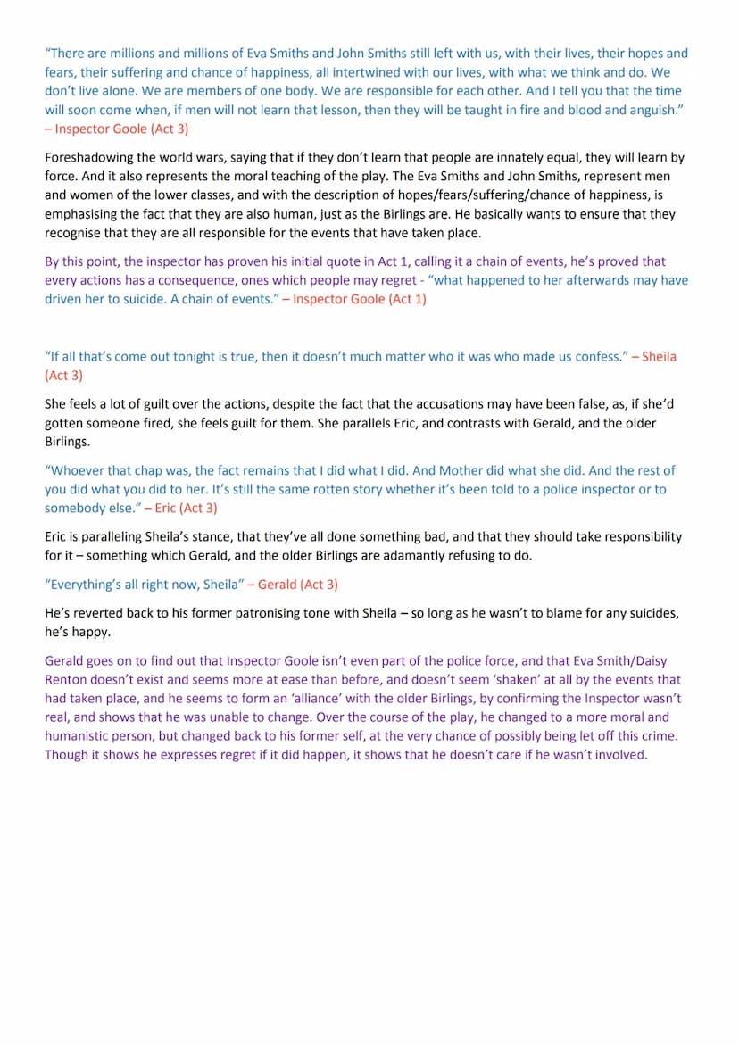 Inspector Calls Key Quotes and Analysis
This colour is the character/act reference, this is for stage directions, this is a quote, this is e