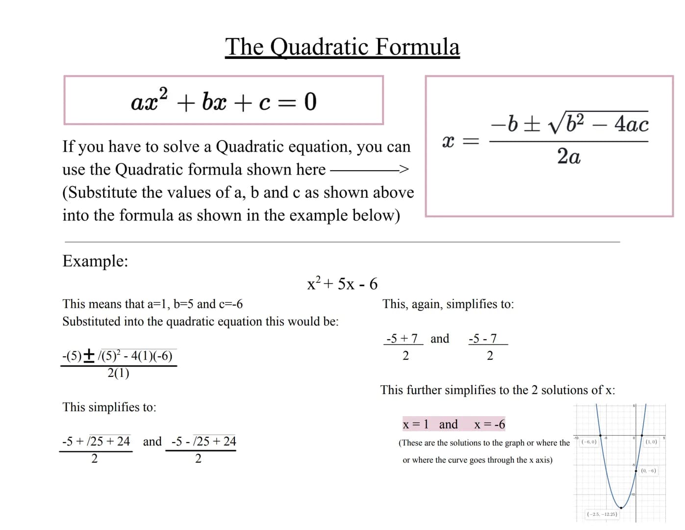 2
Example:
ax²+bx+c=0
If you have to solve a Quadratic equation, you can
use the Quadratic formula shown here
(Substitute the values of a, b