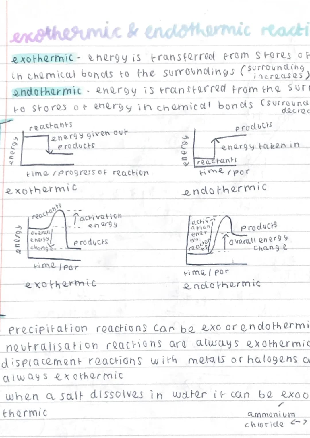 exothermic & endothermic reacti
exothermic - energy is transferred from stores of
in chemical bonds to the surroundings (surrounding
increas