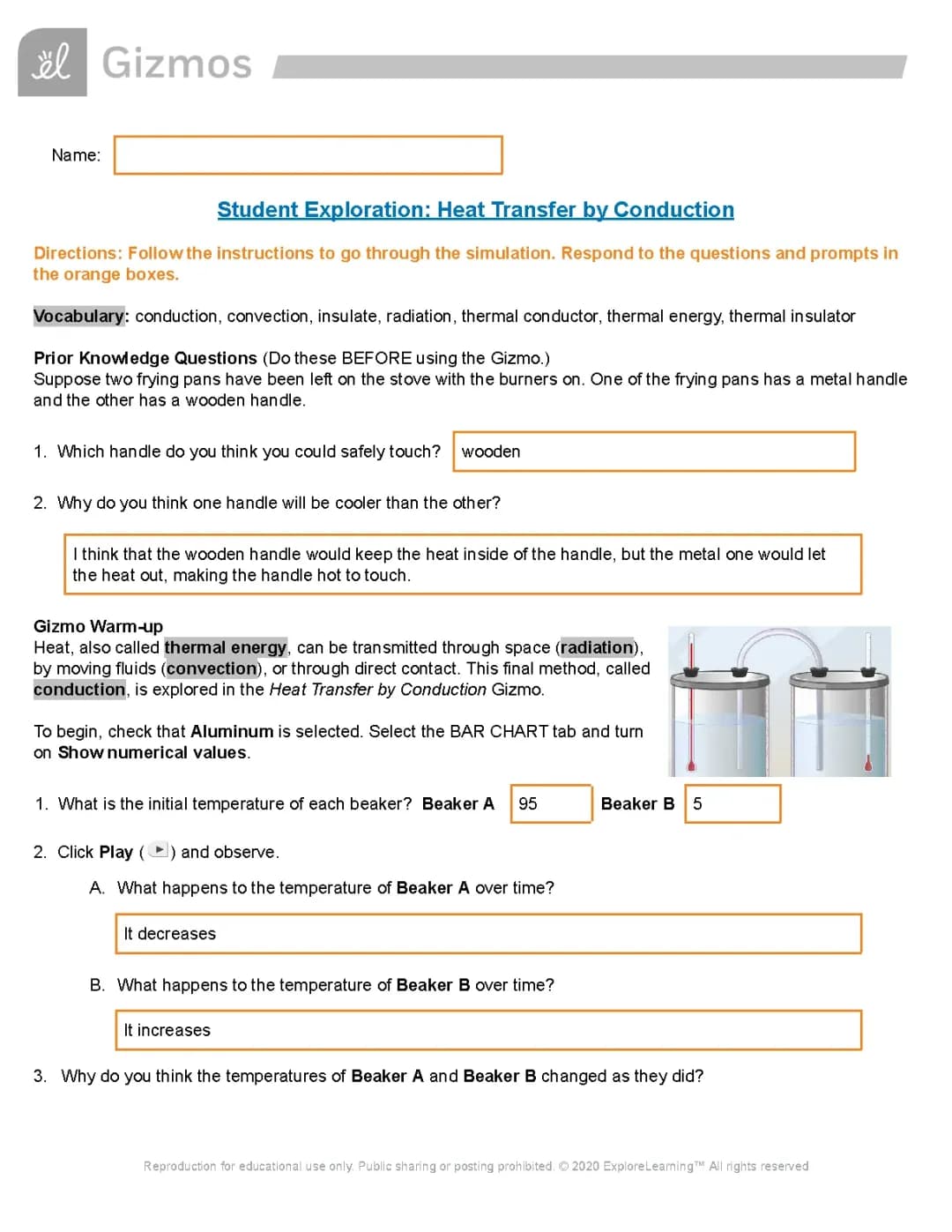Heat Transfer by Conduction Gizmos 